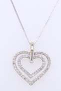 Wonderful White Gold Double Heart Diamond Pendant on Chain