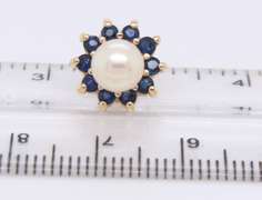 Elegant Yellow Gold Pearl Studs with Sapphire Earring Jackets