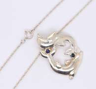Vintage Sterling Silver Double Dolphin Pendant on Chain
