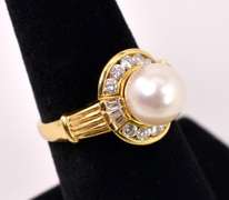 Lush Pearl and Diamond Ring in 18K Yellow Gold