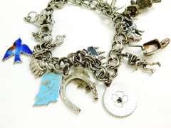 Vintage Sterling Silver Charm Bracelet w/17 Charms