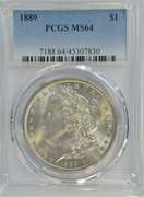 Super Near Gem BU 1889 Morgan Silver Dollar. PCGS MS64