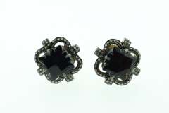 Enchanting Black Tourmaline Earrings with Gold Plated Silver and Diamond Accents