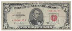 1963 Red Seal $5 Five Dollar United State Bank Note