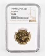 MS68 1984 Singapore $5 Gold - Phoenix - Graded NGC