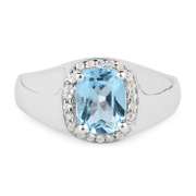 Plated Rhodium 1.15ct Blue Topaz and White Topaz Ring