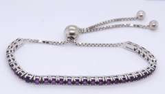 Vintage Sterling Silver Gemstone Box Chain adjustable Bracelet