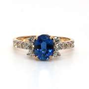 Deep Blue Sapphire and Diamond 14kt Ring