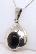 Vintage Italian Sterling Silver Signed Black Onyx Pendant on Chain