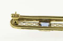 14K Yellow Gold Art Deco Diamond Syn. Sapphire Filigree Pin/Brooch