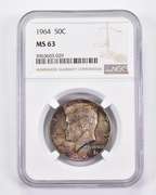 MS63 1964 Kennedy Half Dollar - Graded NGC AMAZING Tone