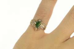 14K Yellow Gold Marquise Natural Emerald Diamond Bypass Ring