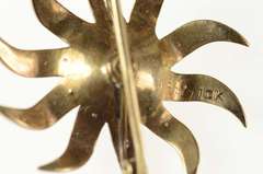 10K Yellow Gold Victorian Seed Pearl Diamond Sun Flower Pin/Brooch