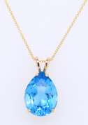 Fabulous Yellow Gold Pear Shaped Blue Topaz pendant on Chain