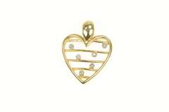 10K Yellow Gold Retro Diamond Bar Striped Heart Love Pendant