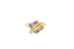 14K Yellow Gold Retro Amethyst Citrine CZ Sapphire Swirl Ring