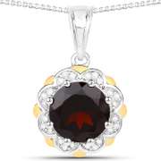 Plated Rhodium 2.25ct Garnet and Diamond Pendant with Chain