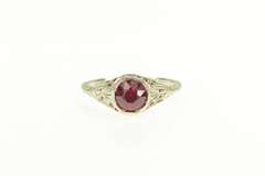 18K White Gold Art Deco Filigree Sim. Ruby Ornate Engagement Ring