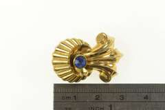 Gold Filled 1930's Syn. Sapphire Scroll Grooved Statement Pin/Brooch