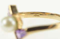 10K Yellow Gold Pearl Baguette Amethyst Ornate Bypass Ring