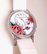 Ed Hardy Classic ladies roses watch with Swarovski crystals and white leather strap
