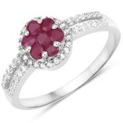 Plated Rhodium Ruby and White Topaz Ring