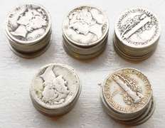 Lot of 50 assorted Old Winged-Head Mercury Dimes