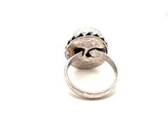 Ovular Red Coral Tibetan Silver Rope Design Ring