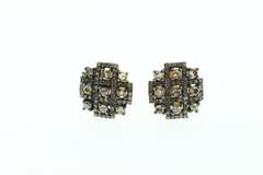 Noble Diamond Checkered Earrings with Gold Plated Silver