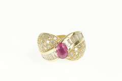 14K Yellow Gold 3.34 Ctw Natural Ruby Oval Diamond Pave Ring