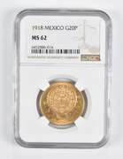 MS62 1918 Mexico 20 Gold Pesos NGC