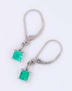 Charming White Gold Square Shaped Faceted Emerald Lever Back Earrings