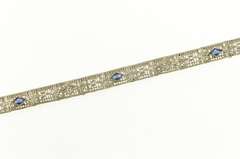 14K White Gold Art Deco Filigree Marquise Syn. Sapphire Bracelet