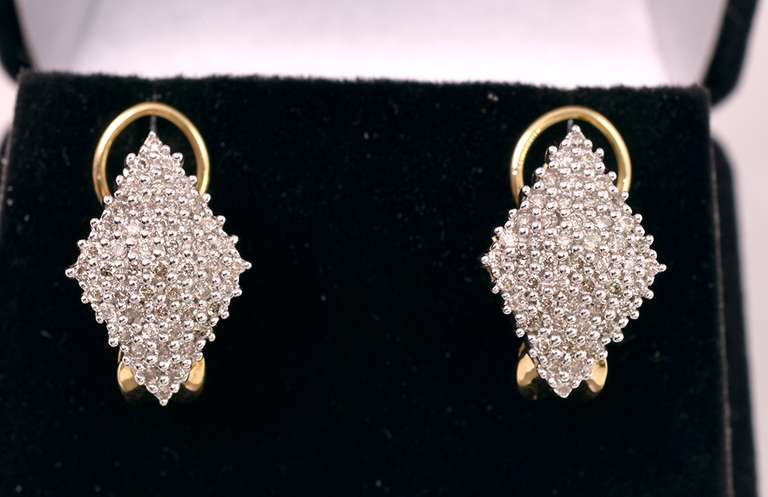 Captivating Diamond Cluster Earrings in Two Tone Yellow Gold