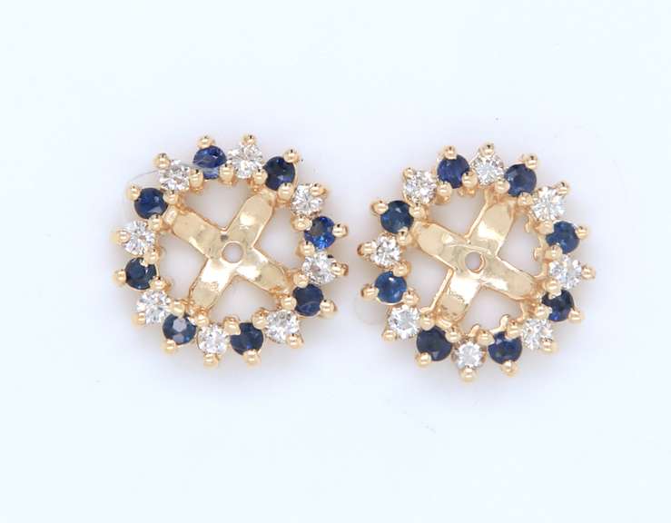 Pleasing Yellow Gold Diamond and Sapphire Earring Jackets