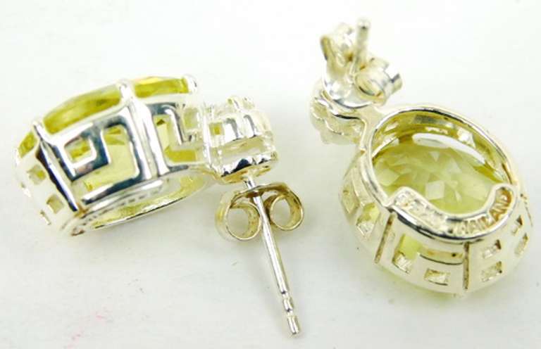 Large Sterling Green Amethyst & White Topaz Earrings