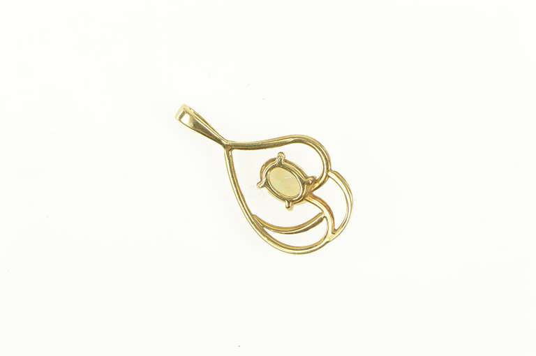 14K Yellow Gold Oval Natural Opal Swirl Classic Statement Pendant