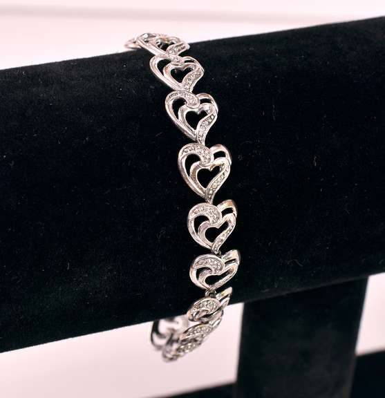 Illusion Cut Heart Shaped Sterling Silver Bracelet