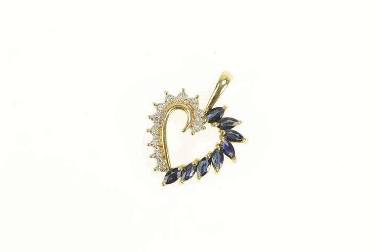 10K Yellow Gold Marquise Sapphire Diamond Heart Love Pendant