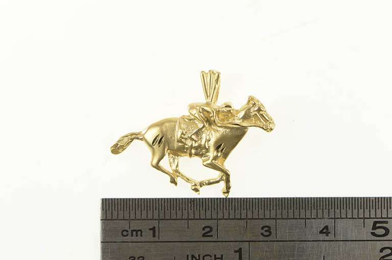 14K Yellow Gold Horse Race Jockey Derby Diamond Cut Charm/Pendant