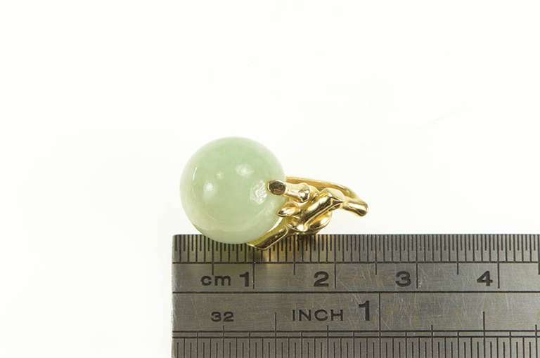 14K Yellow Gold Jadeite Ball Sphere Bamboo Statement Pendant