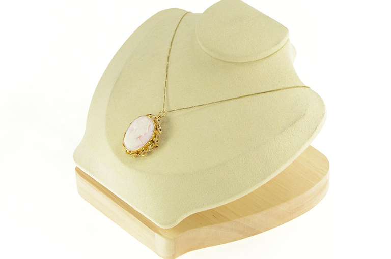 10K Yellow Gold Pink Carved Coral Cameo Seed Pearl Twist Pin/Brooch