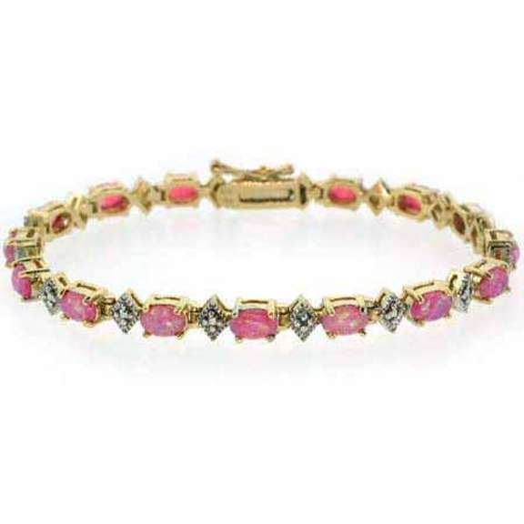 Created Pink Opal & Diamond Accent Bracelet