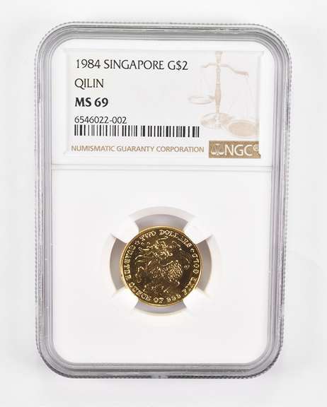 MS69 1984 Singapore $2 Gold - Qilin - Graded NGC