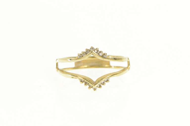 14K Yellow Gold Diamond Chevron Wrap Guard Wedding Band Ring