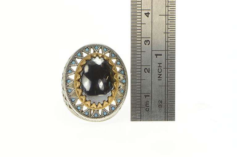 Sterling Silver Hematite Turquoise Geometric Cocktail Ring