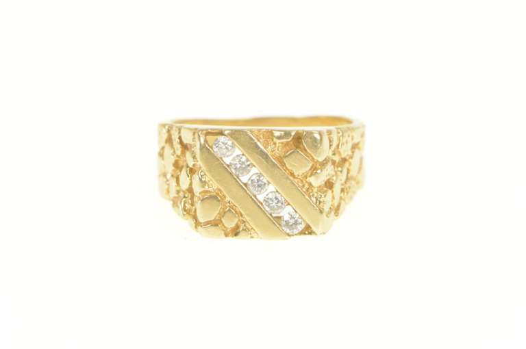 14K Yellow Gold 0.40 Ctw Diamond Squared Men's Retro Nugget Ring