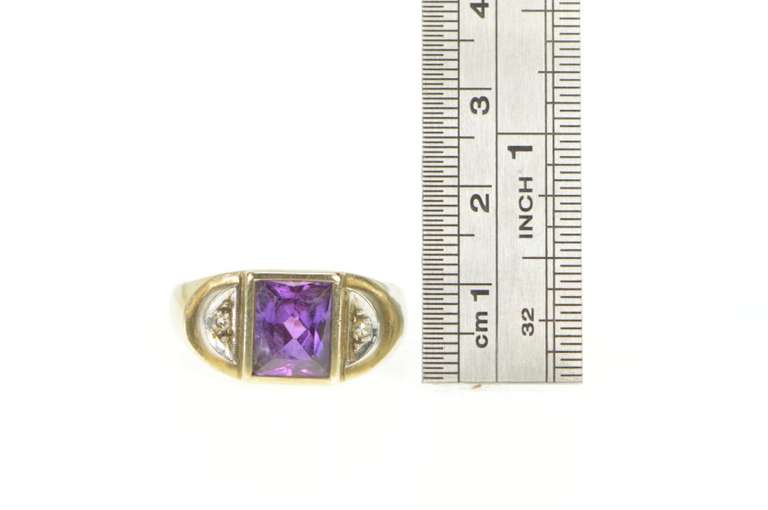 10K Yellow Gold 1930's Amethyst Diamond Accent Men's Vintage Ring