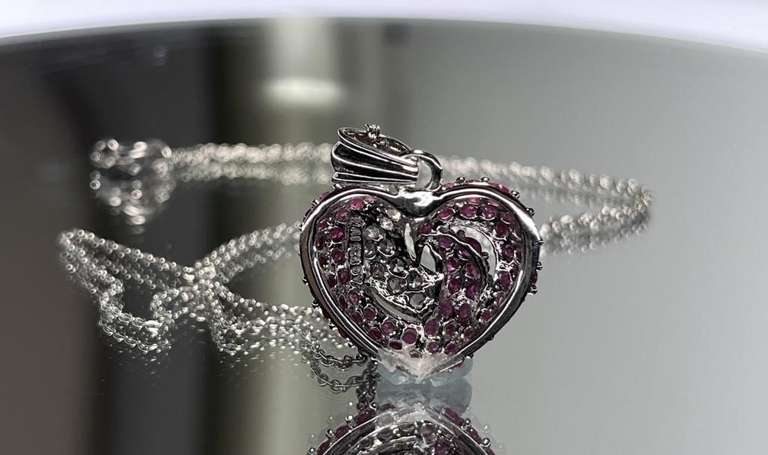 Rare Natural Ruby & Natural White Sapphire Heart Pendant