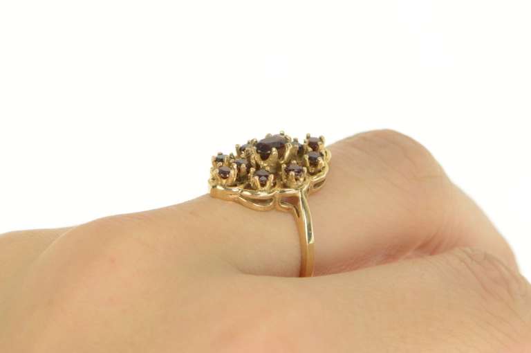 14K Yellow Gold Oval Garnet Twist Halo Vintage Cocktail Ring